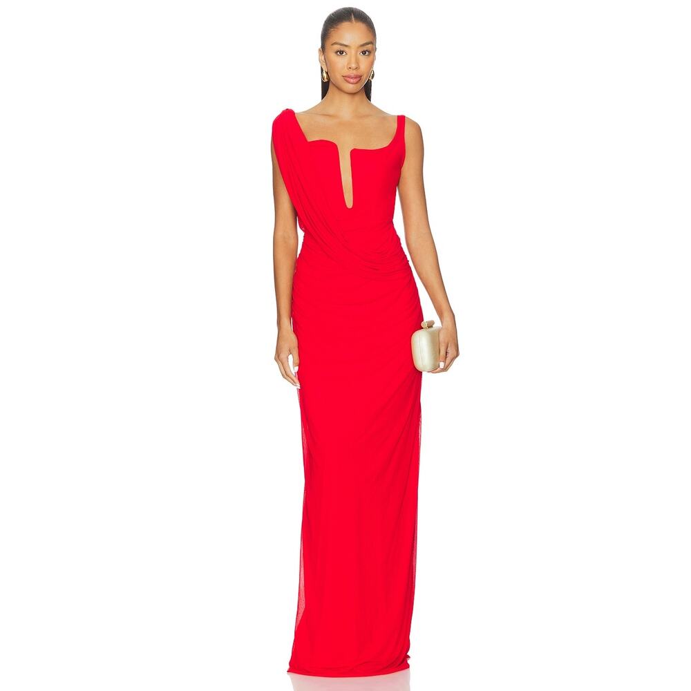 Deme by Gabriella Adrianna Romantic Draped Ethereal Formal Dress NWT Red S $405